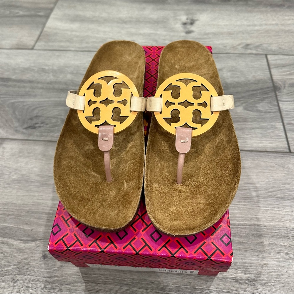 Tory Burch, size 9 color multi cork sandals.